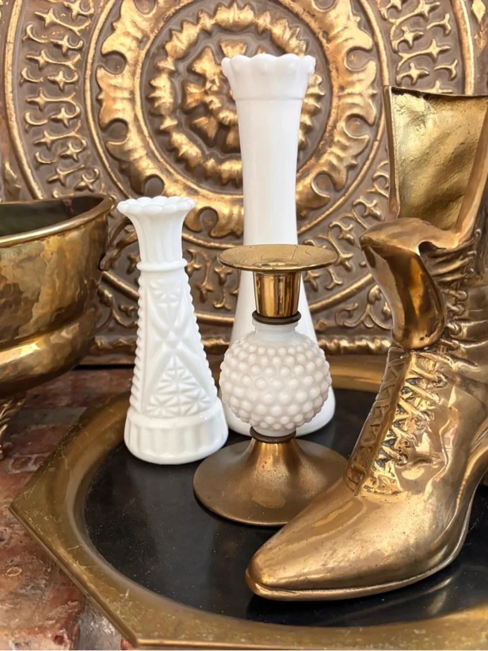 Victorian Vintage Brass Boot Planter Shelf Decor MCM Hollywood Regency Art Deco - Picture 10 of 10